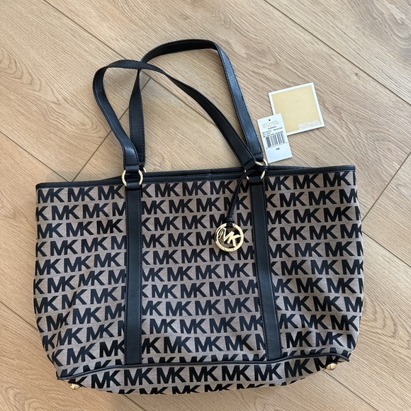 Michael Kors Handbags - Michael Kors Summer Black and Tan Logo Tote